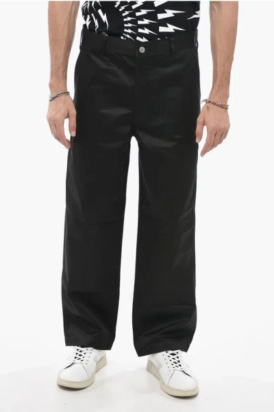 Celine Straight Fit Cotton Chinos Trousers In Black