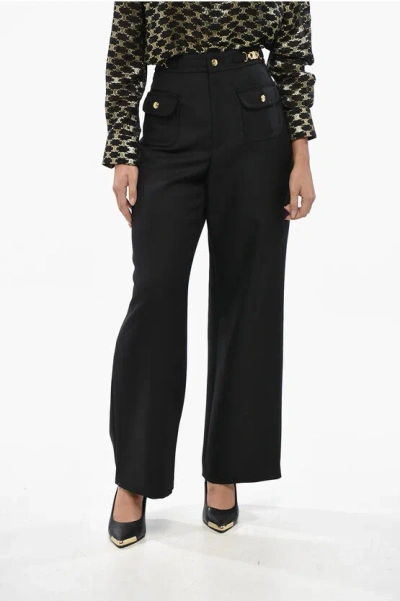 Celine Straight Fit Mohair Blend Pants With Logoed Morsets In Multi