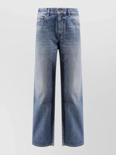 Celine Straight Leg Pants Belt Loops Five Pocket In Blue