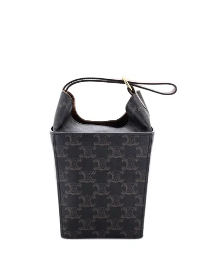 Pre-owned Celine Strap Box Top Handle Bag Triomphe Coated Canvas Satchel In Brown