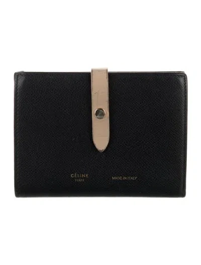 Pre-owned Celine Strap Compact Wallet Leather Wallet In Black