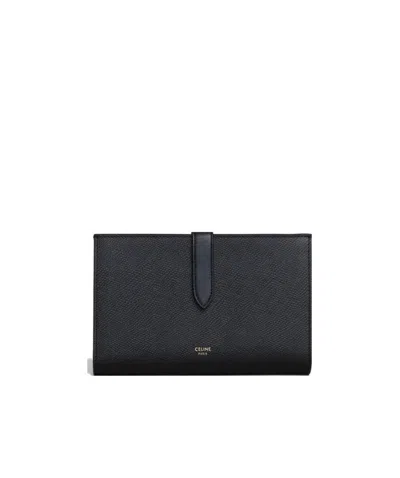 Celine Strap Large Grain Leather Purse In Black
