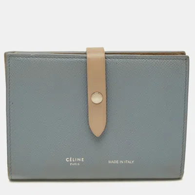 Pre-owned Celine Strap Medium Light Blue/beige Leather Wallet