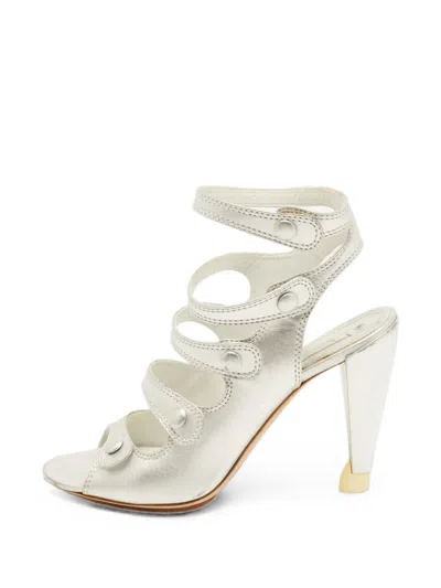 Pre-owned Celine Strap-detail Heeled Sandals In Silver
