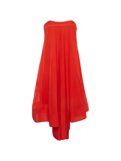 Pre-owned Celine Strapless Draped Midi Dress In Red