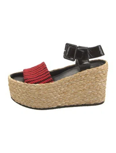 Pre-owned Celine Straw Colorblock Pattern Espadrilles In Black