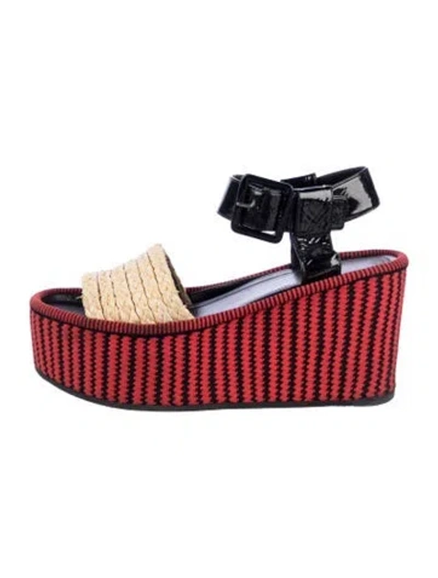Pre-owned Celine Straw Patterned Slingback Sandals In Red