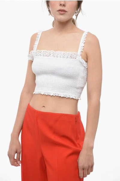 Celine Stretch Tube Top With Sangallo Edges In White