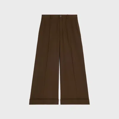 Celine Stretch Wool Gabardine Docks Trousers In Brown