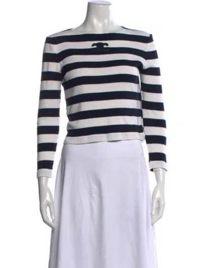 Pre-owned Celine Striped Bateau Neckline Sweater In Blue