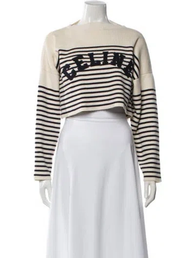 Pre-owned Celine Striped Bateau Neckline Sweater In Neutral