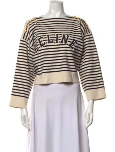 Pre-owned Celine Striped Bateau Neckline Sweater In Neutrals