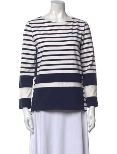 Pre-owned Celine Striped Bateau Neckline Sweatshirt In Blue