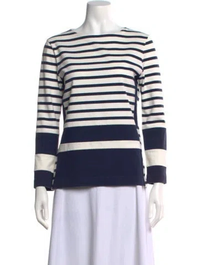 Pre-owned Celine Striped Bateau Neckline Top In Blue