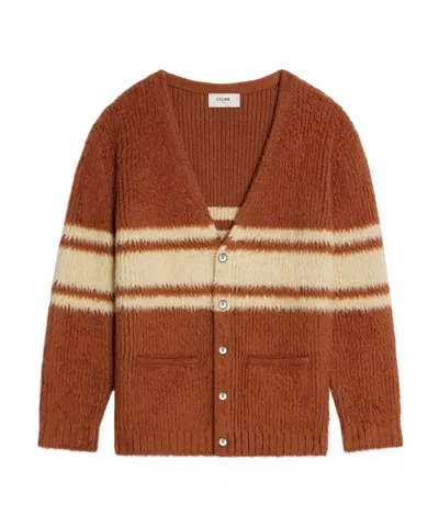 Celine Striped Brushed Cardigan In Red