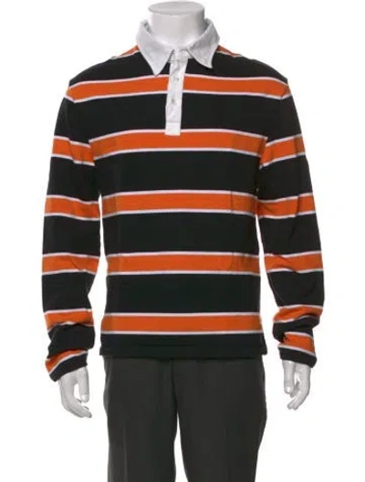 Pre-owned Celine Striped Collar Polo Shirt In Black