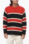 Celine Striped Cotton Blend Crew-neck Sweater In Red
