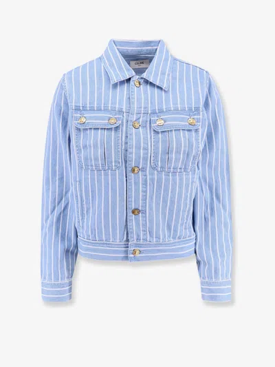 Celine Striped Cotton Jacket With Triomphe Buttons In Blue