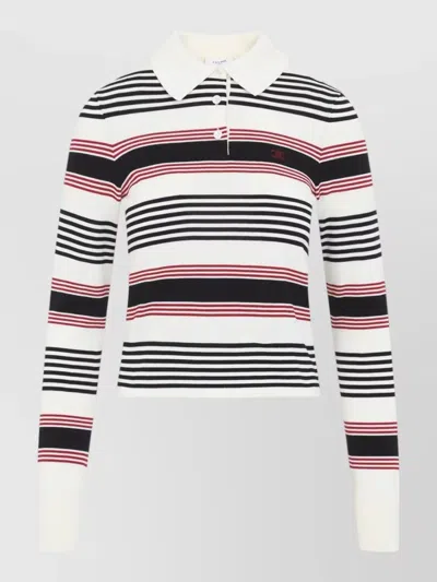 Celine Striped Cotton Knit Polo Sweater Long Sleeves In Multi