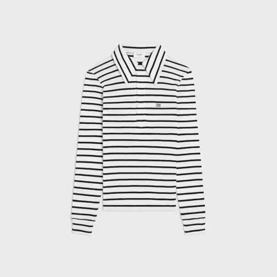 Celine Striped Cotton Polo In White