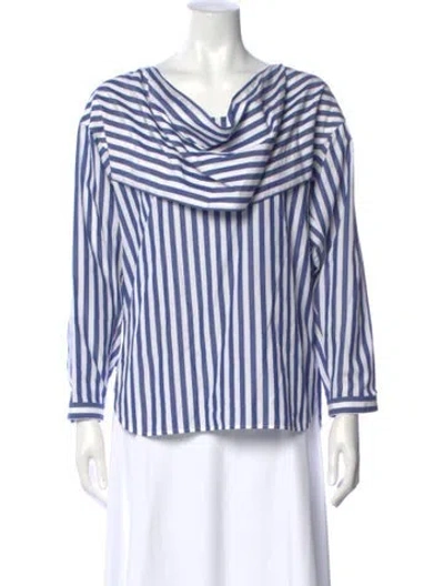 Pre-owned Celine Striped Cowl Neck Blouse In Blue