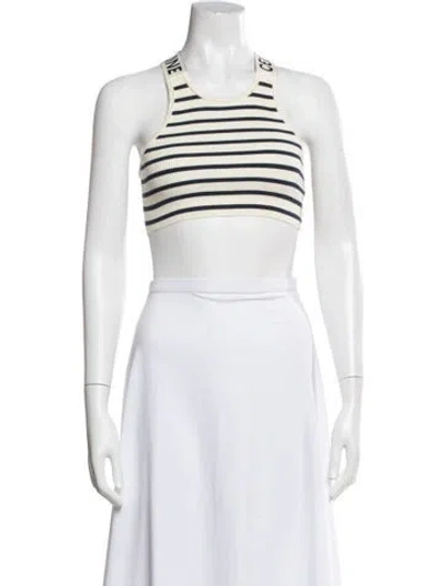 Pre-owned Celine Striped Crew Neck Crop Top In White