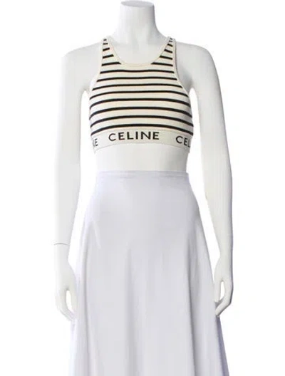 Pre-owned Celine Striped Crew Neck Sports Bra In Neutral