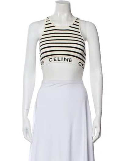 Pre-owned Celine Striped Crew Neck Sports Bra In Neutral
