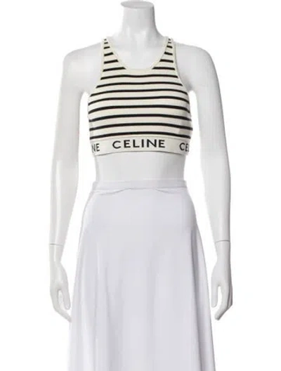 Pre-owned Celine Striped Crew Neck Sports Bra In Neutral