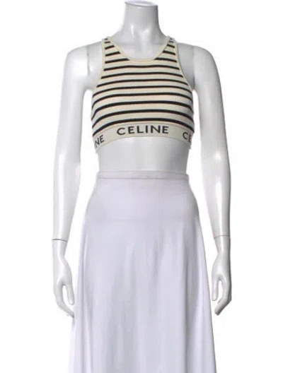 Pre-owned Celine Striped Crew Neck Sports Bra In Neutrals