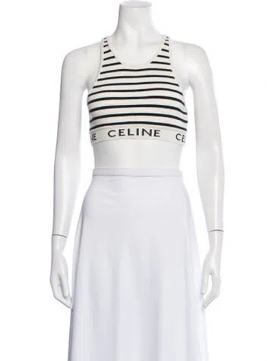 Pre-owned Celine Striped Crew Neck Sports Bra In Neutrals