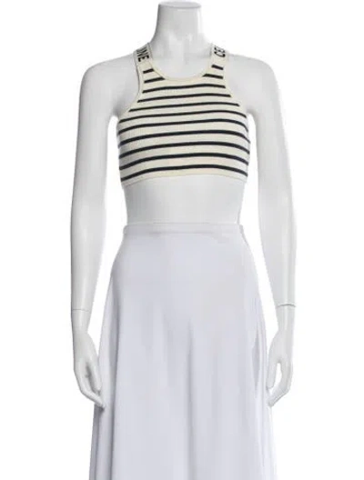 Pre-owned Celine Striped Crew Neck Sports Bra In White
