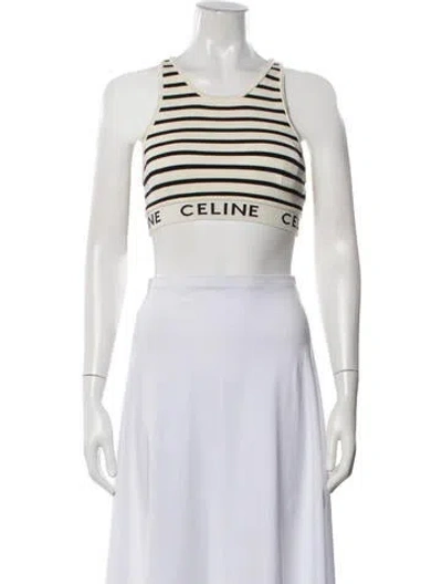 Pre-owned Celine Striped Crew Neck Sports Bra In White