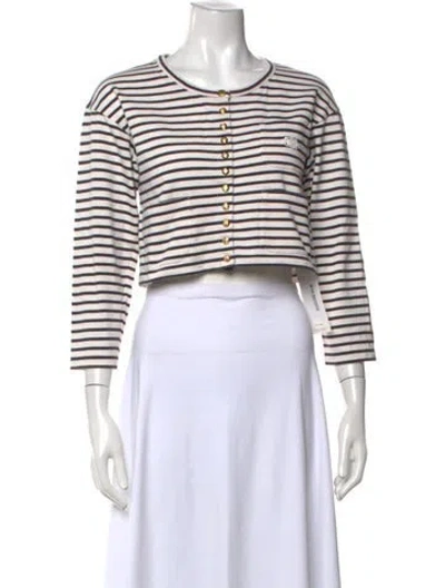 Pre-owned Celine Striped Crew Neck Sweater In White