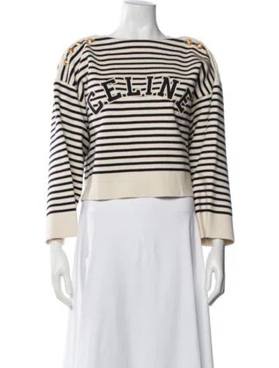 Pre-owned Celine Striped Crew Neck Sweater In White