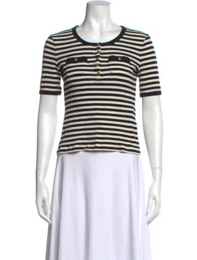 Pre-owned Celine Striped Crew Neck Top In White