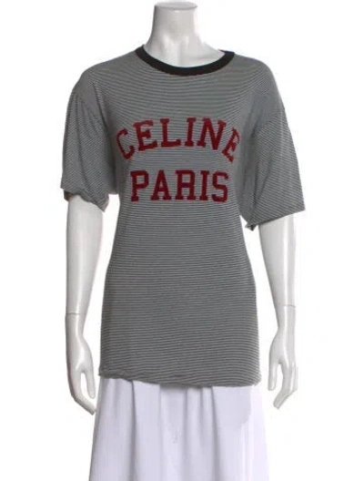 Pre-owned Celine Striped Crew Neck T-shirt In Black