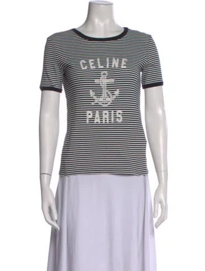 Pre-owned Celine Striped Crew Neck T-shirt In Neutral
