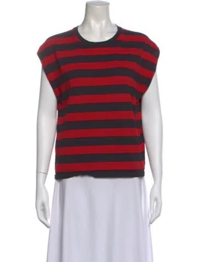 Pre-owned Celine Striped Crew Neck T-shirt In Red