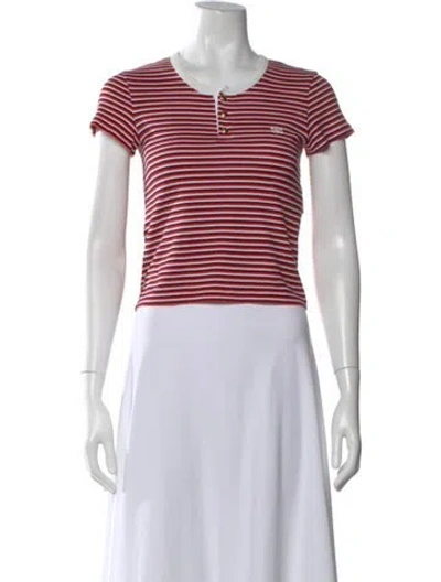 Pre-owned Celine Striped Crew Neck T-shirt In Red