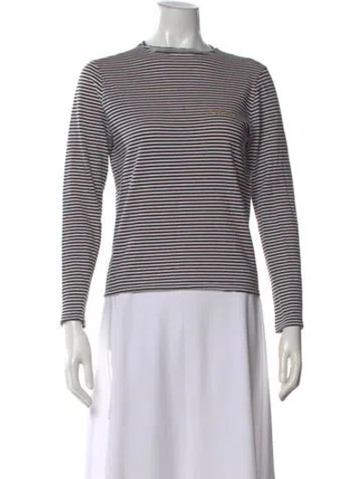 Pre-owned Celine Striped Crew Neck T-shirt In White