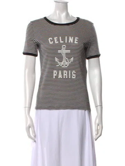 Pre-owned Celine Striped Crew Neck T-shirt In White