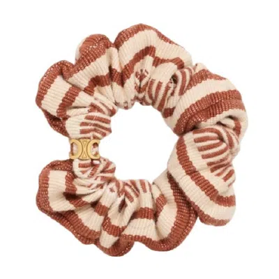 Celine Striped Detailed Cotton Scrunchy In Brown