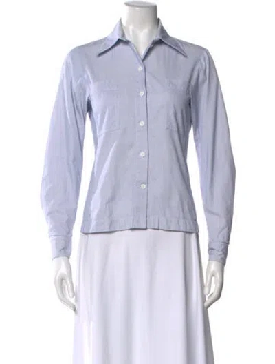 Pre-owned Celine Striped Long Sleeve Blouse In Blue