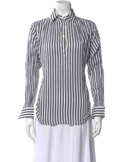 Pre-owned Celine Striped Long Sleeve Blouse In Blue