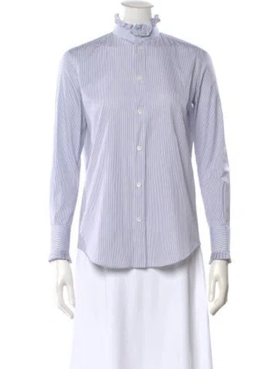 Pre-owned Celine Striped Long Sleeve Blouse In Blue