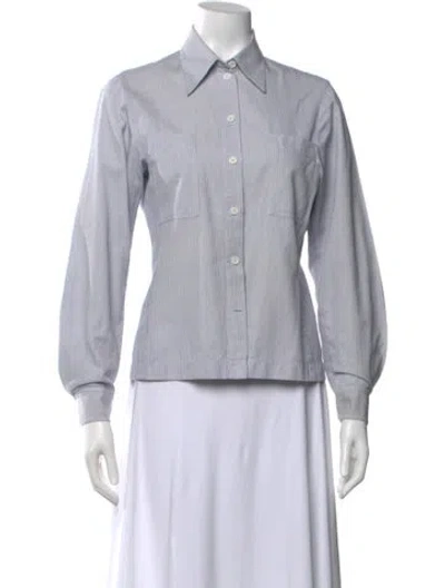 Pre-owned Celine Striped Long Sleeve Blouse In Blue