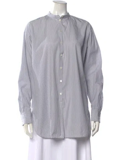 Pre-owned Celine Striped Long Sleeve Blouse In Gray