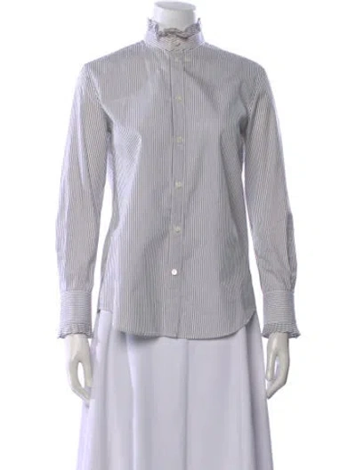 Pre-owned Celine Striped Long Sleeve Blouse In White