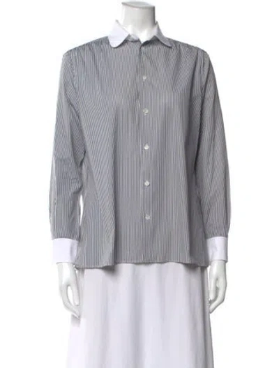 Pre-owned Celine Striped Long Sleeve Button-up Top In Black